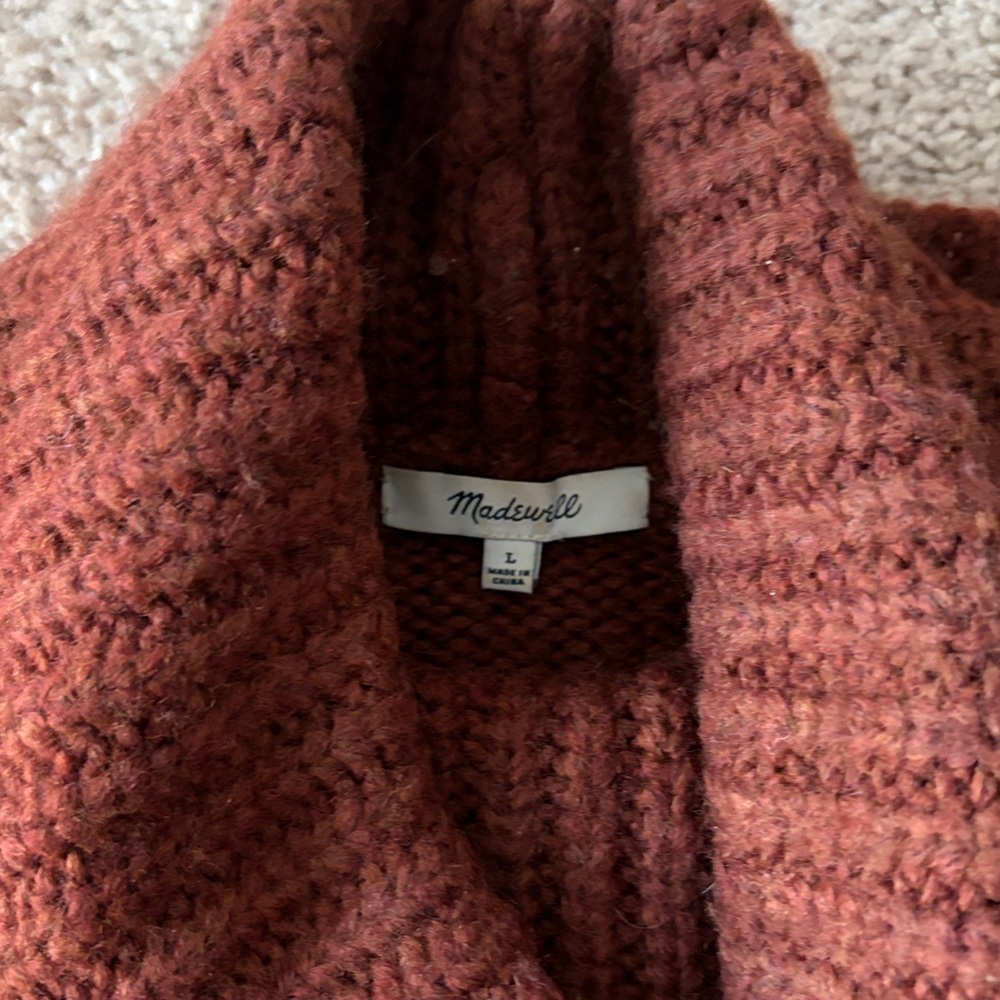 Madewell Somervell Modern Cable Turtleneck Sweater, Size L, Heather Cinnabar - Picture 3 of 7